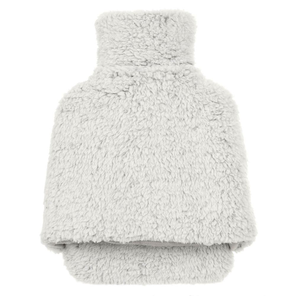 Grey fleece hot water bottle for feet on a white background