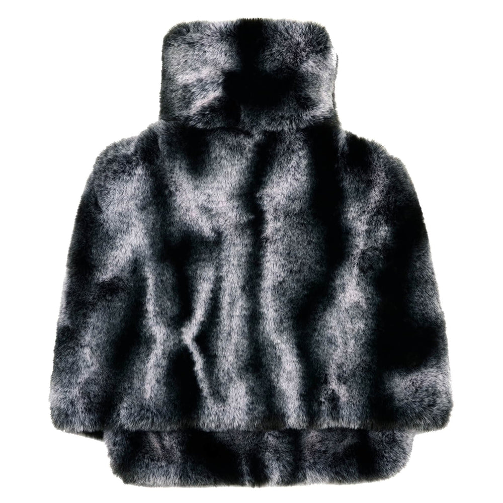 Blakc and grey fur hot water bottle foot warmer on a white backgroundr