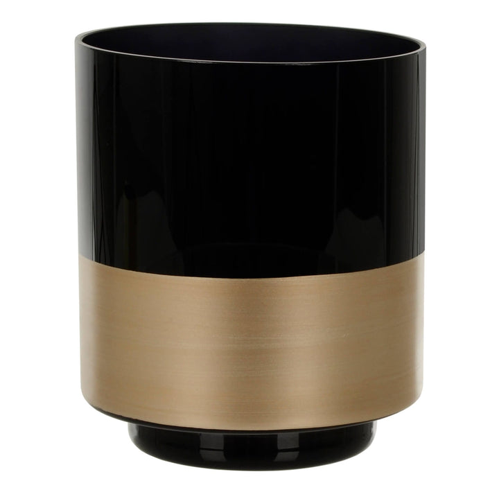 Bulk Pack of 6 Hibiscus Flower Vase Black Glass Gold Band 14cm