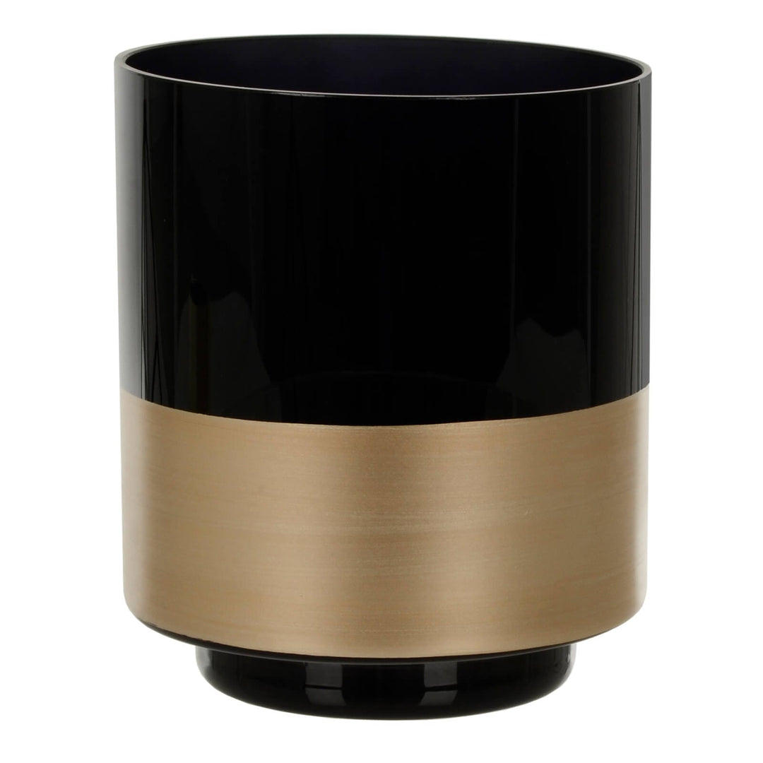 Bulk Pack of 6 Hibiscus Flower Vase Black Glass Gold Band 14cm
