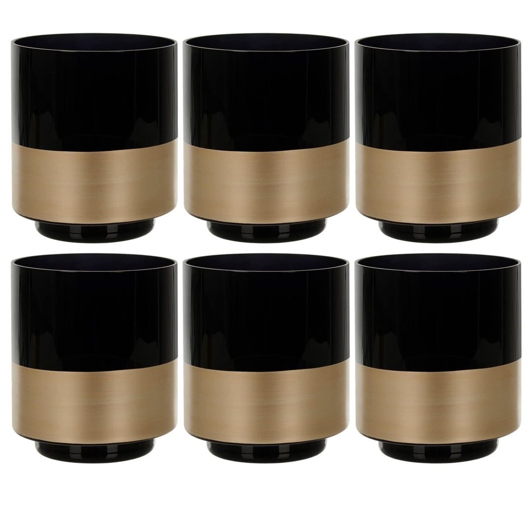 Bulk Pack of 6 Hibiscus Flower Vase Black Glass Gold Band 14cm