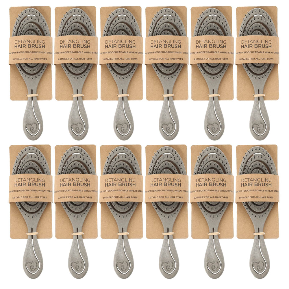 12 detangling hairbrushes in grey with card packaging