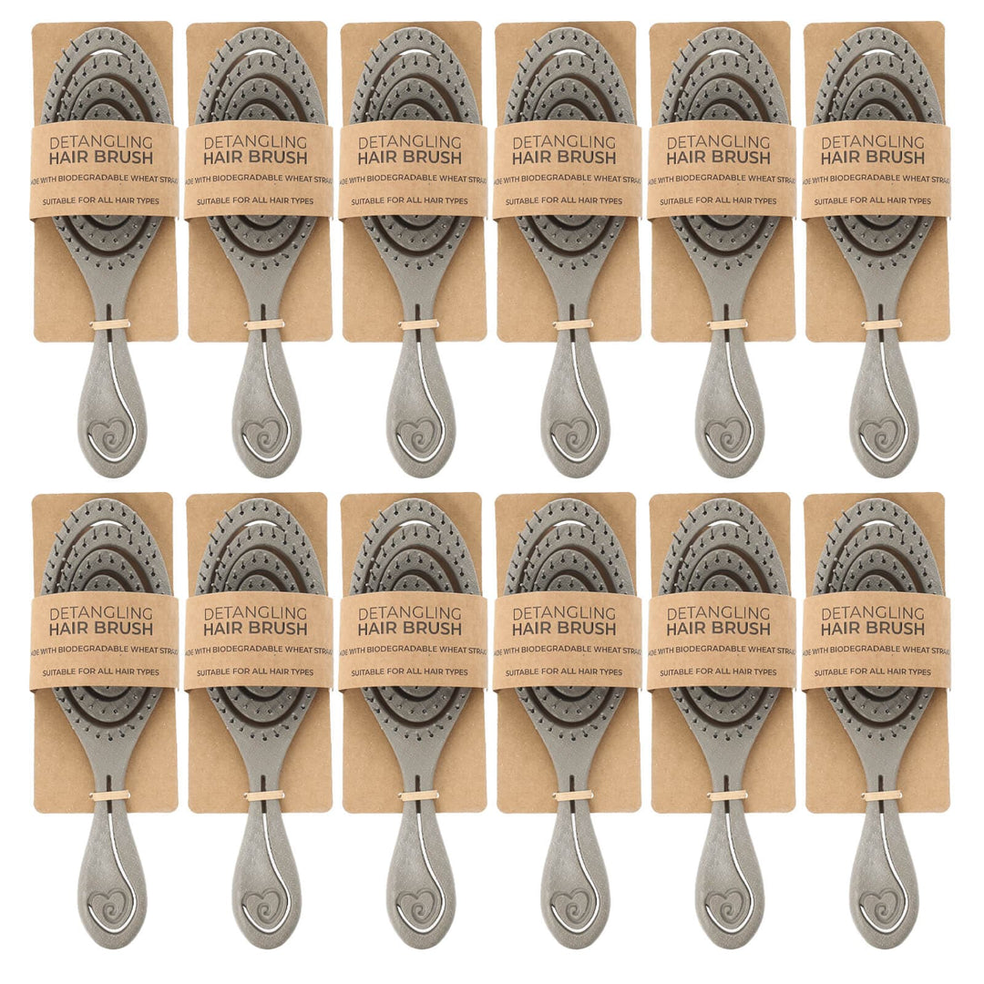 12 detangling hairbrushes in grey with card packaging