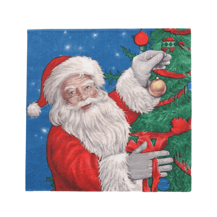 Santa and Christmas tree design square paper napkin on a white background