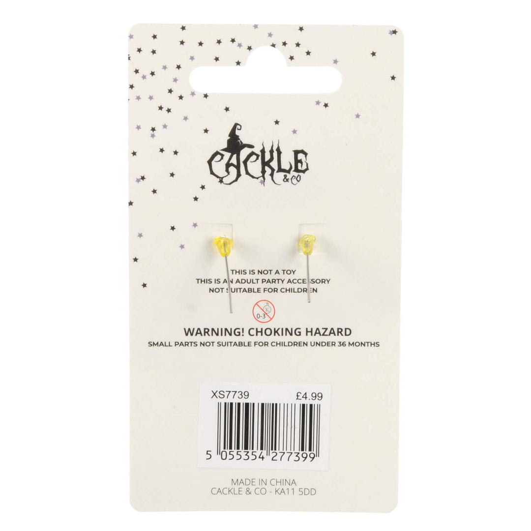 Back of a display card from Cackle & Co with Halloween earrings