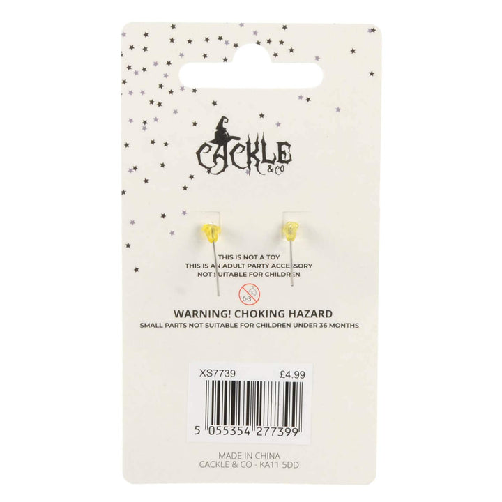 Back of a display card from Cackle & Co with Halloween earrings