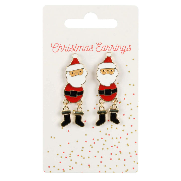 Display card with Christmas Santaearrings on a white background