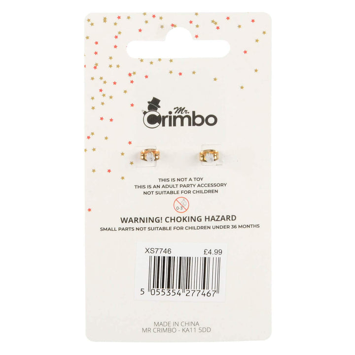Back of a displaycard for Mr Crimbo branc Christmas earrings