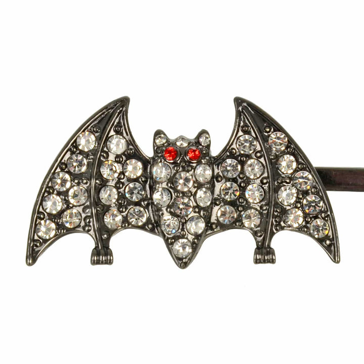 Bat-shaped hair clip with rhinestones on a white background