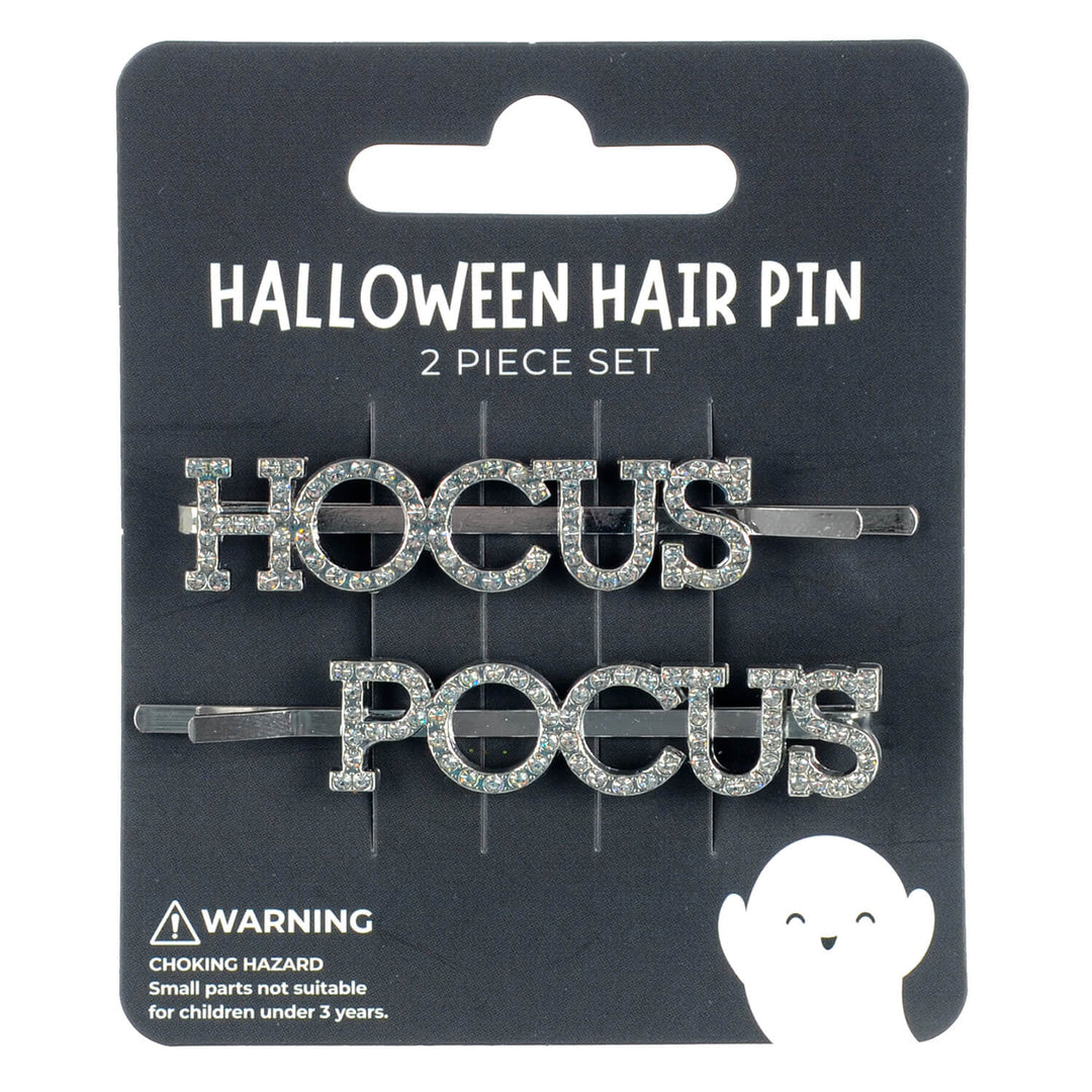 Hocus Pocus Halloween hair pin set on a black packaging with ghost illustration
