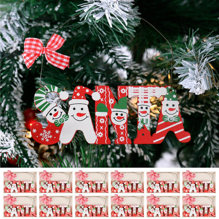 Bulk Pack of 36 Santa Snowmen Wooden Christmas Tree Decorations 11cm