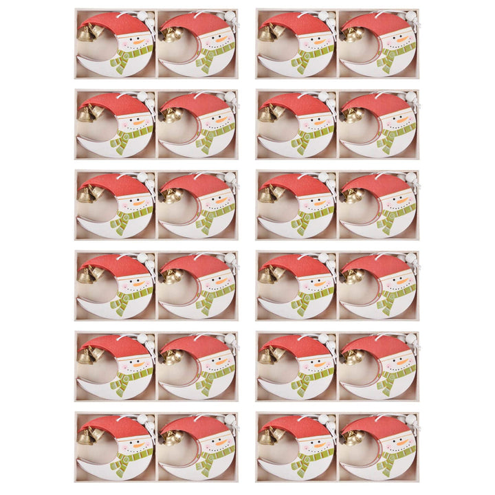 12 packs of snowman moon jingle bell Christmas tree decorations on a white background