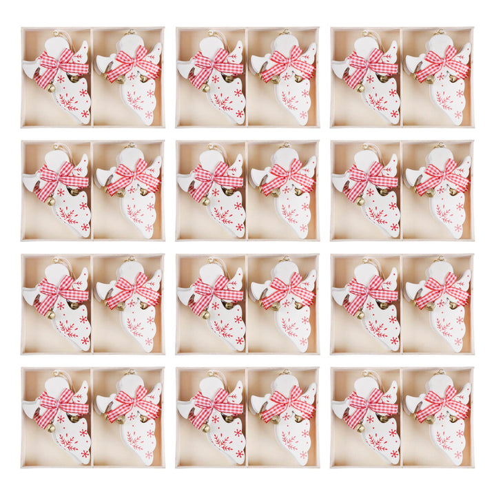 Set of Christmas-themed decorative items with red bows in a grid on a white background