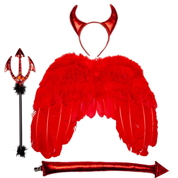Adults Red Devil Deluxe 4 Piece Accessories Set Wings Horns Tail Trident
