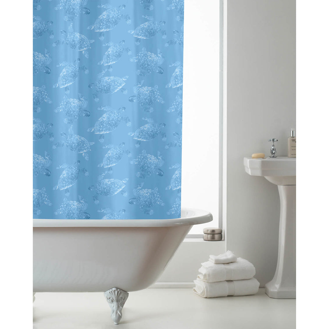 Sea Turtle Shower Curtain with Rings Light Catching Design 180x180cm