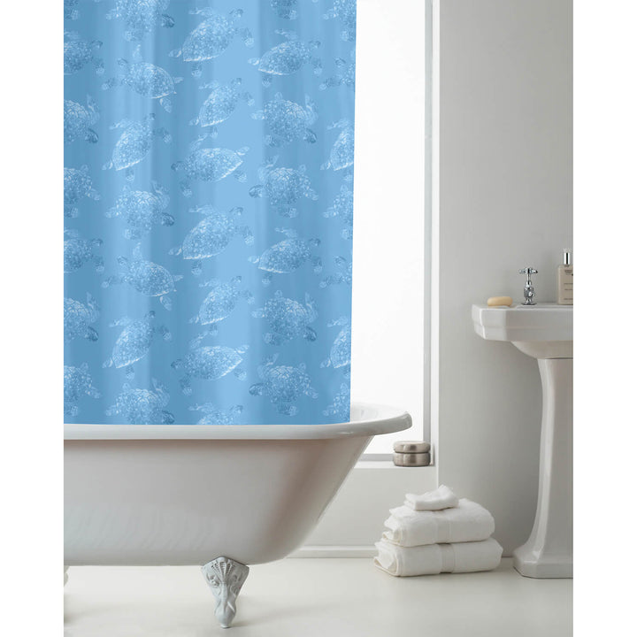 Sea Turtle Shower Curtain with Rings Light Catching Design 180x180cm