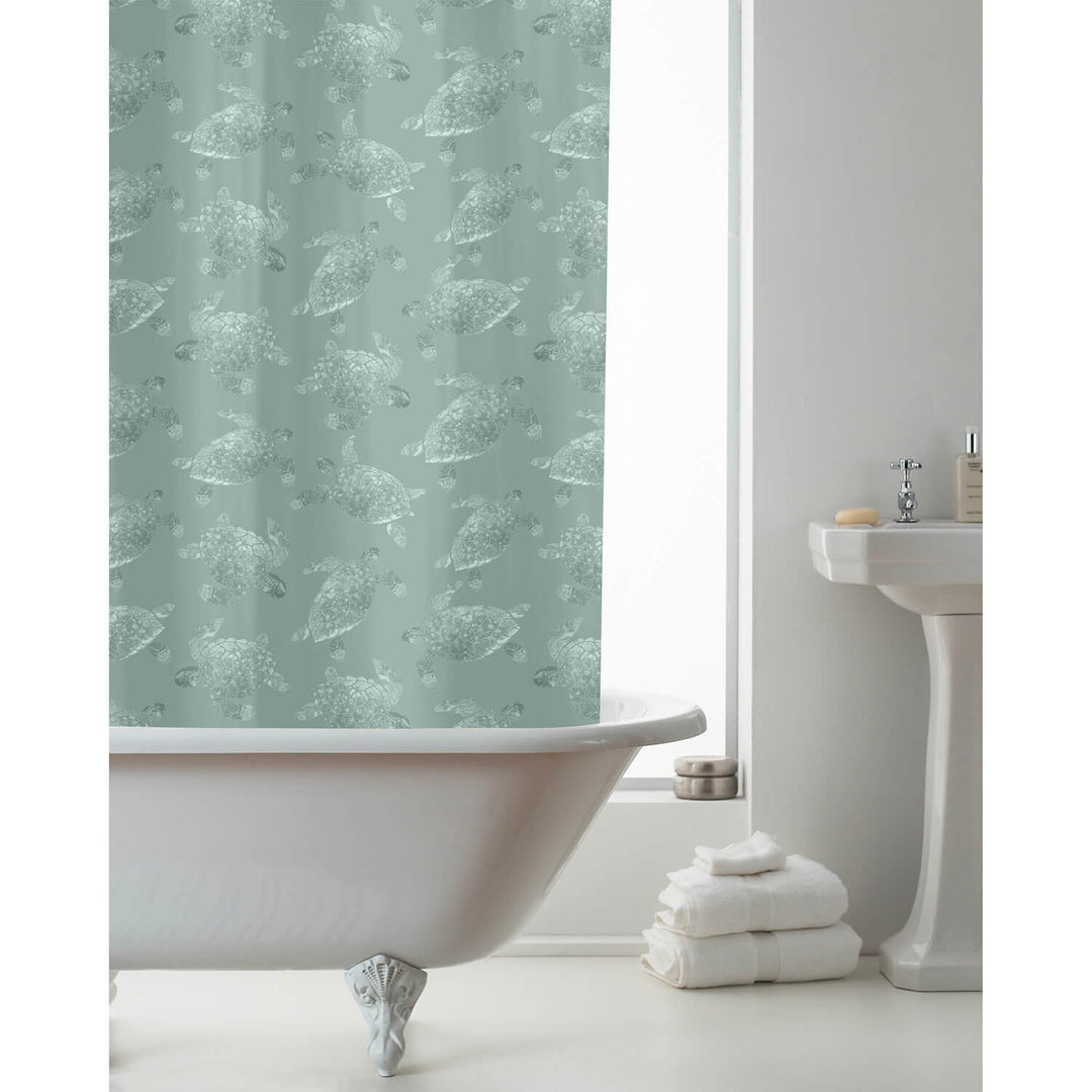 Sea Turtle Shower Curtain with Rings Light Catching Design 180x180cm
