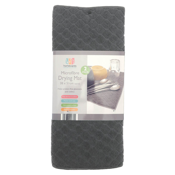 Dark grey microfibre dish drying mat with diamond pattern pack of 2 in sleeve