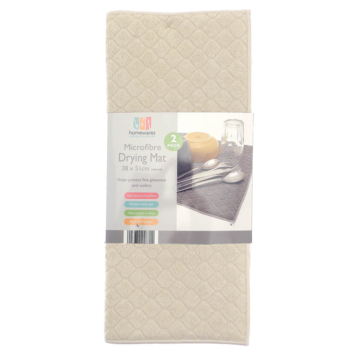 Beige microfibre dish drying mat with diamond pattern pack of 2 in sleeve