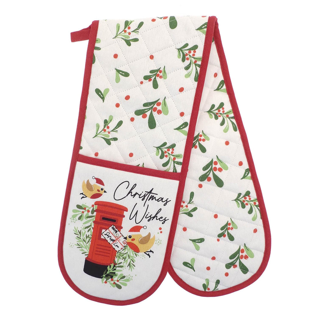 Christmas Double Oven Glove Traditional Quilted Two Handed 90cm
