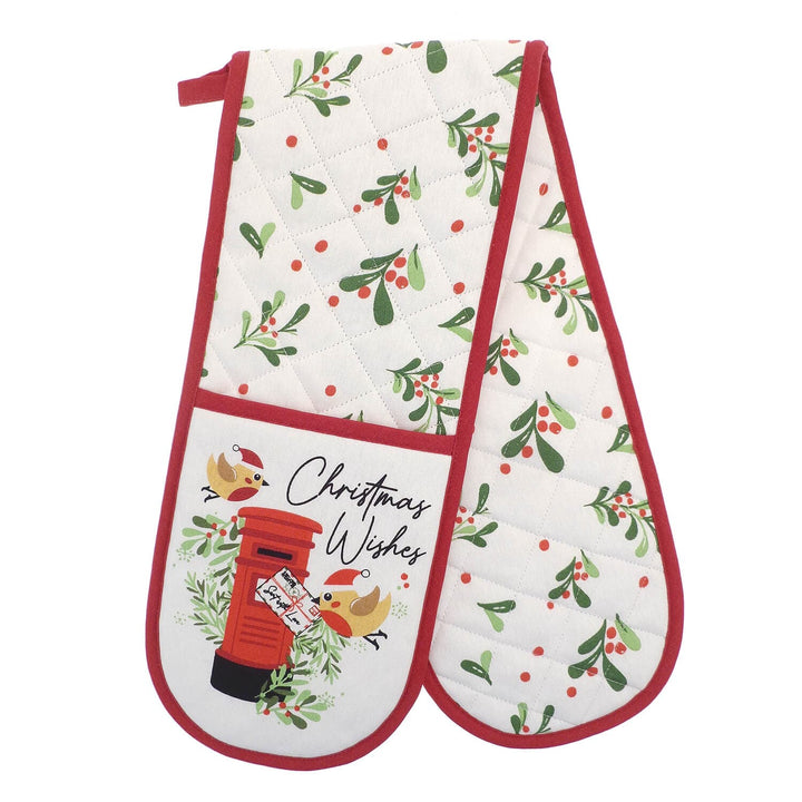 Christmas Double Oven Glove Traditional Quilted Two Handed 90cm
