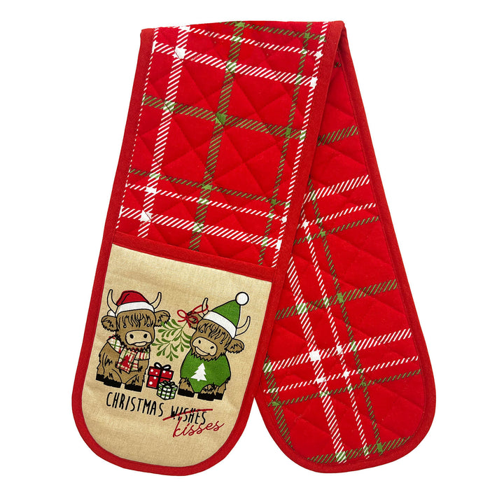 Christmas Double Oven Glove Traditional Quilted Two Handed 90cm