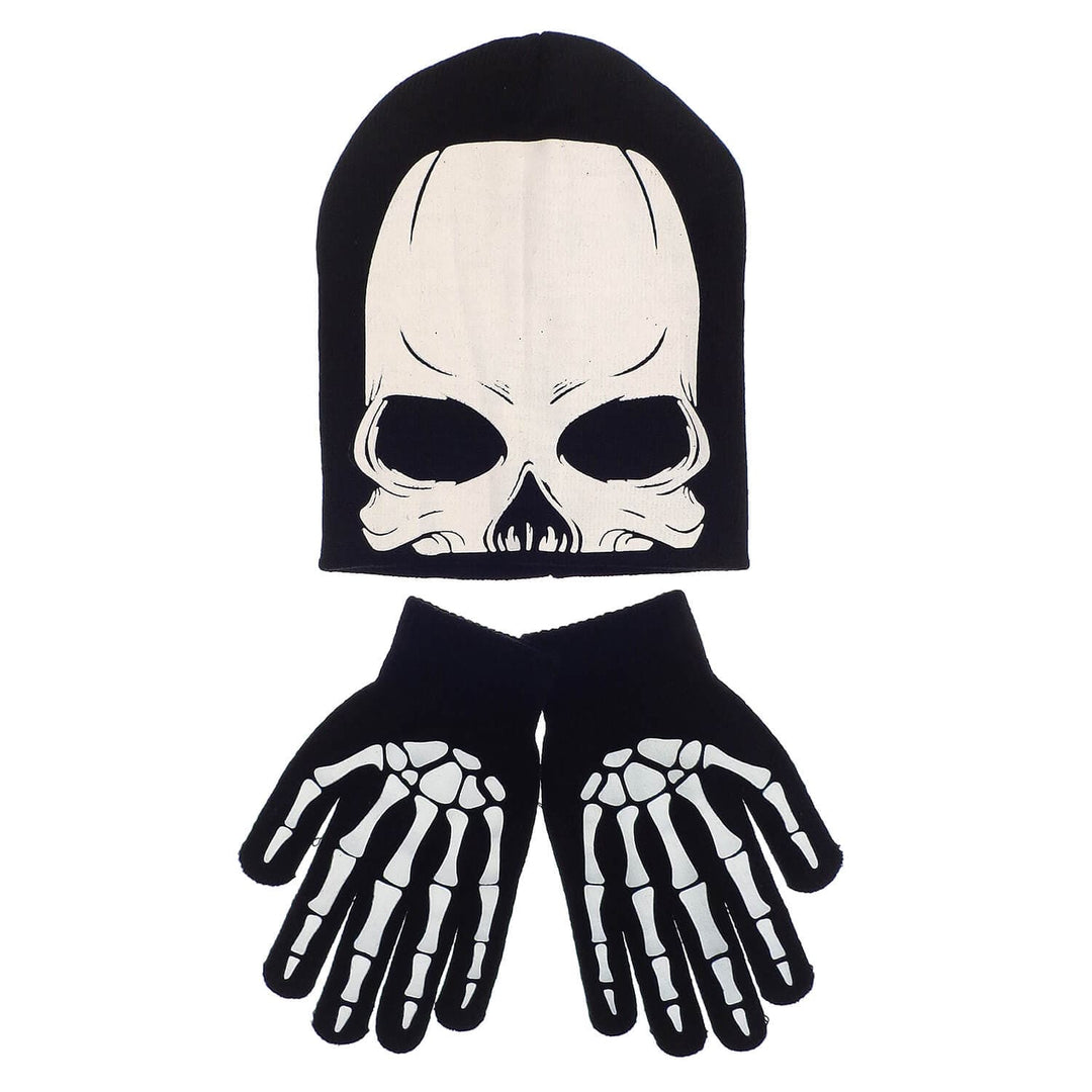 Kids Halloween Hat & Gloves Set Skeleton Hands Skull Teens One Size