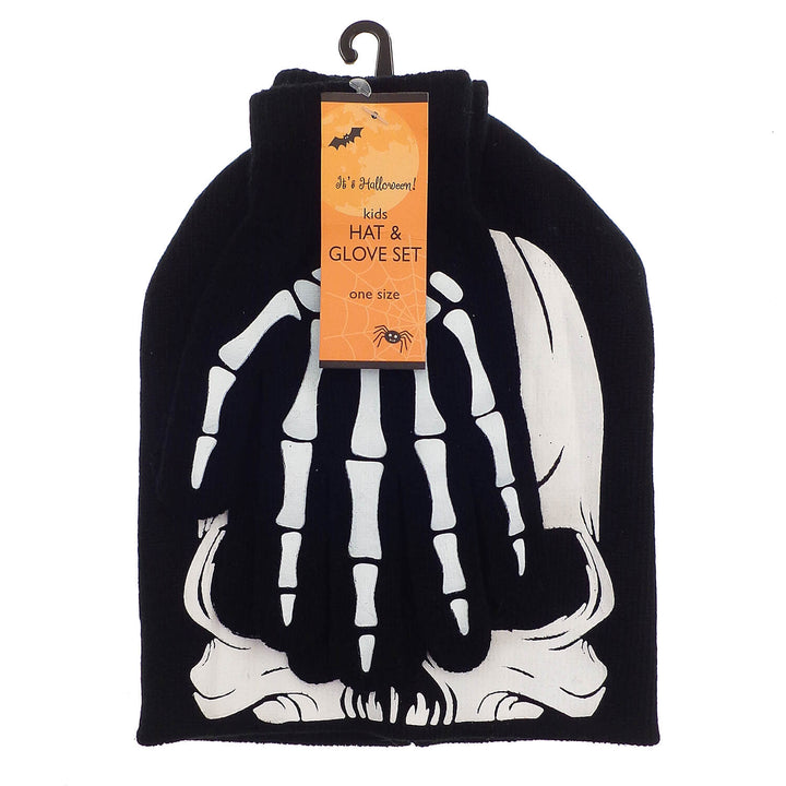 Kids Halloween Hat & Gloves Set Skeleton Hands Skull Teens One Size
