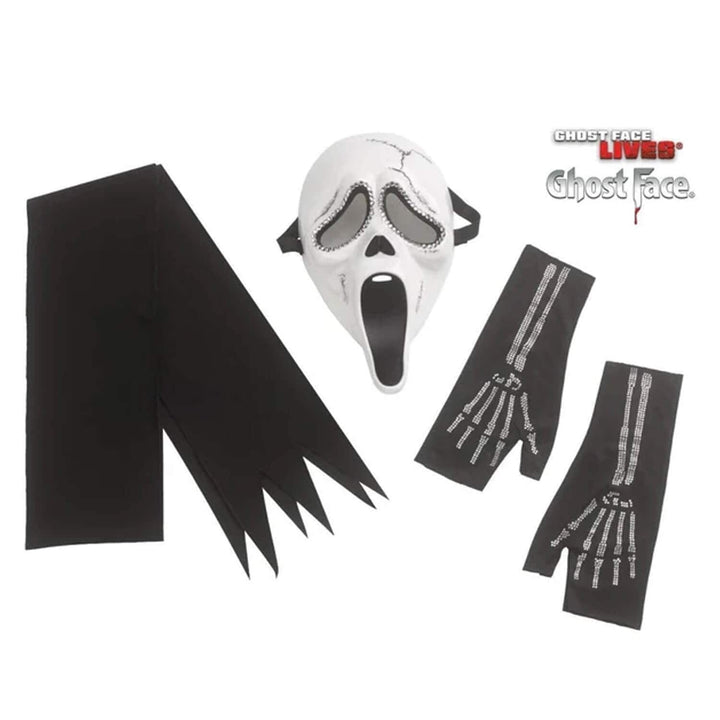 Ghost Face accessories set with mask sleevelets and a belted overskirt