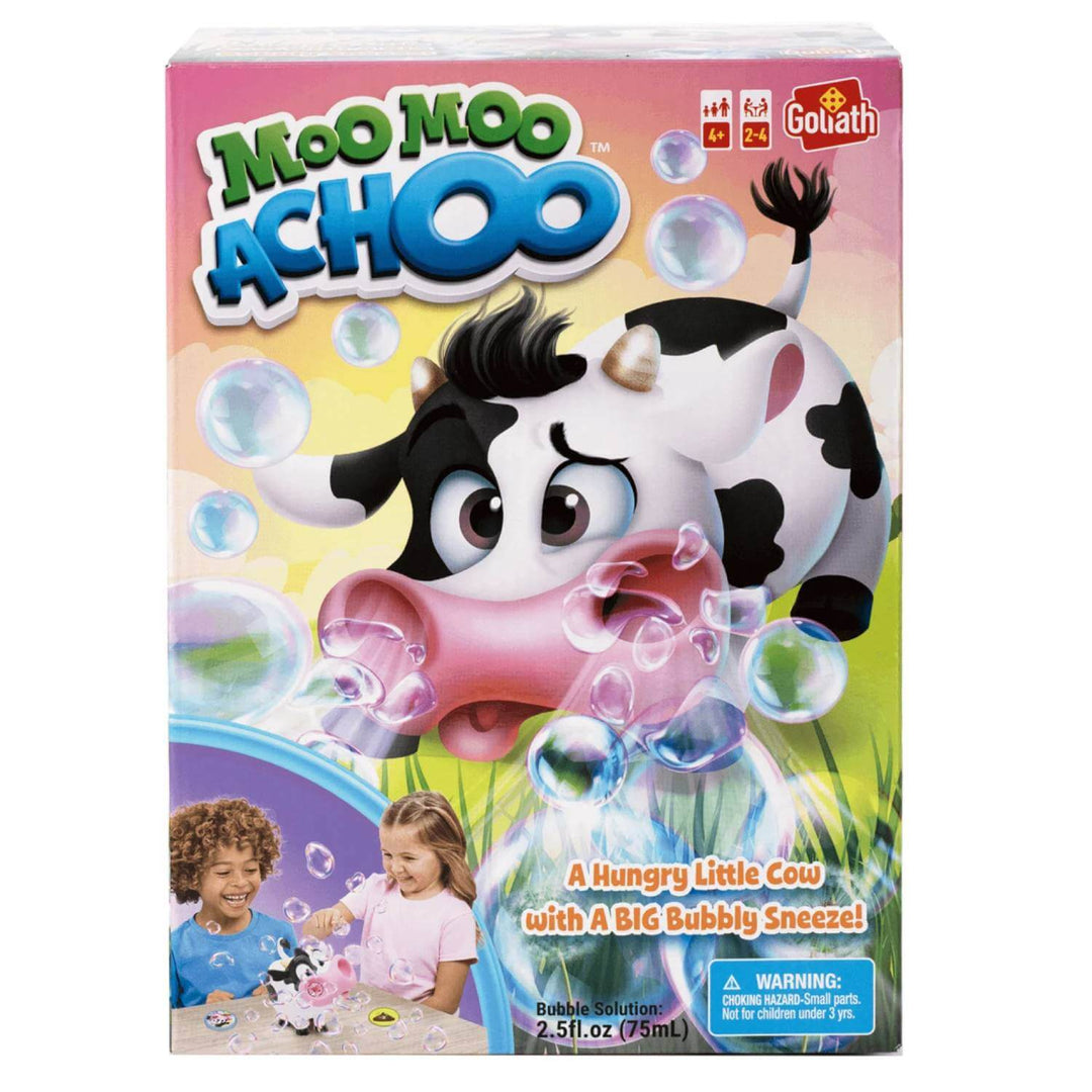 Box packaging for Moo Moo Achoo bubble game for all the family