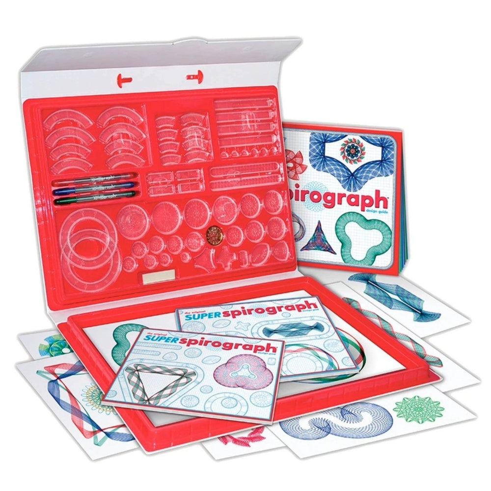 Contents of a super spirograph 75+ piece set
