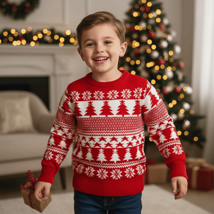 Kids Traditional Tree And Star Christmas Jumper