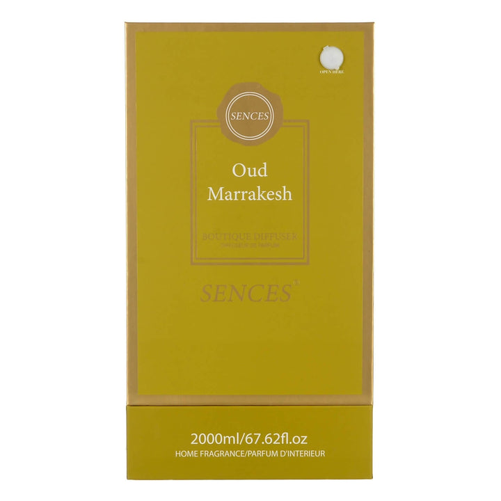 Oud Marrakesh scented 2000ml reed diffuser in green and gold gift box packaging