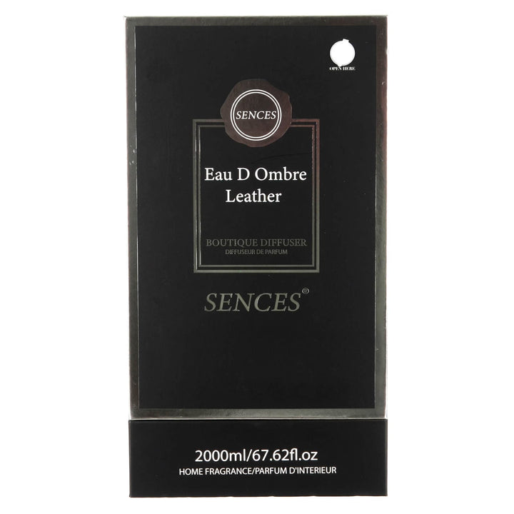 Eau D'Ombre Leather scented 2000ml reed diffuser in black and silver gift box packaging