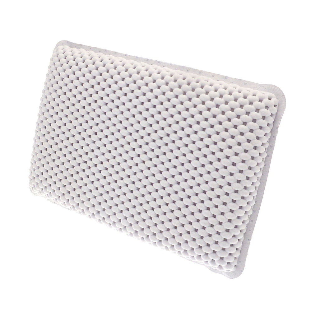 white mesh style bath pillow on white background