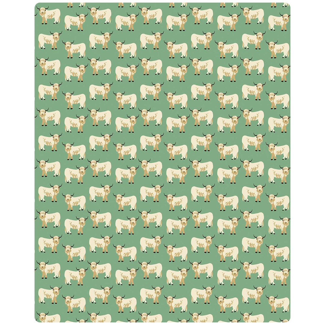 Highland cows pattern on a green background