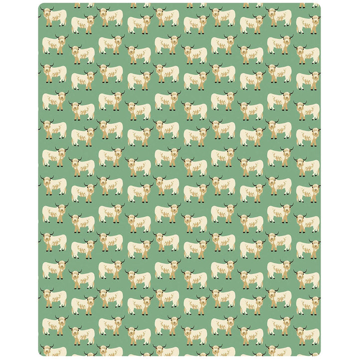 Highland cows pattern on a green background