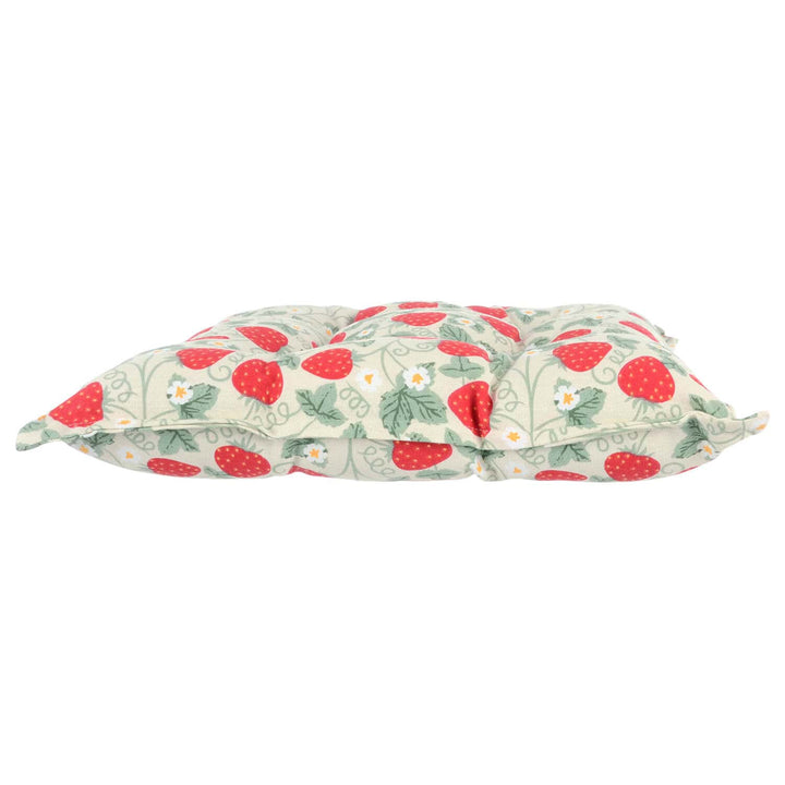 Side profile of a strawberry pattern seat cushion