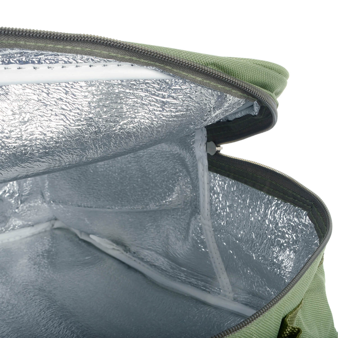 Aluminium foil lining in a green cooler bag