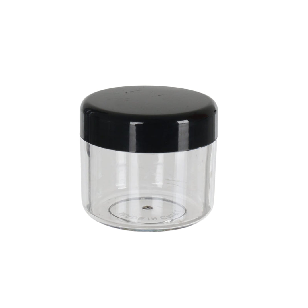 close up 20g container for creams and skincare products with black lid