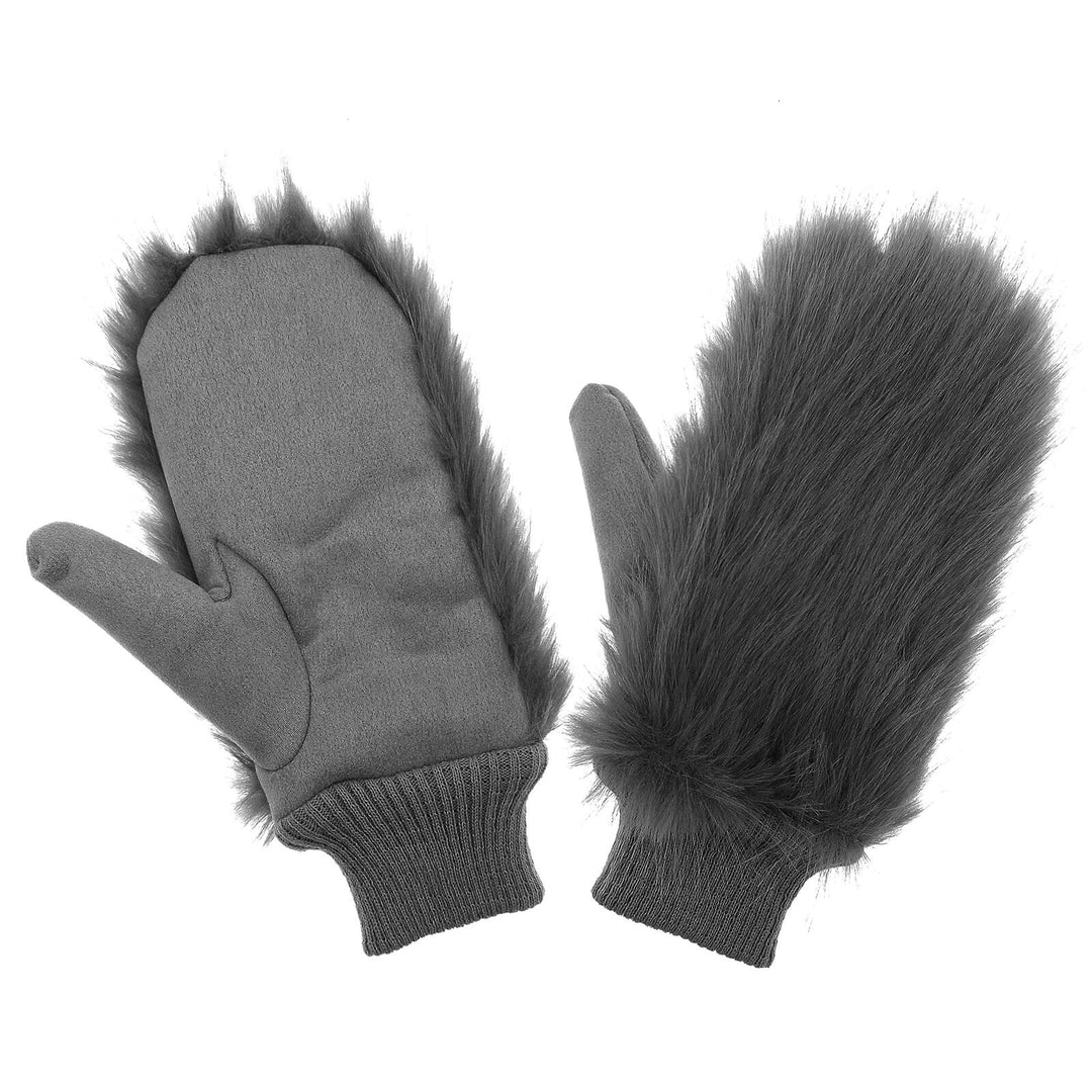 Dark grey faux fur mittens for adults