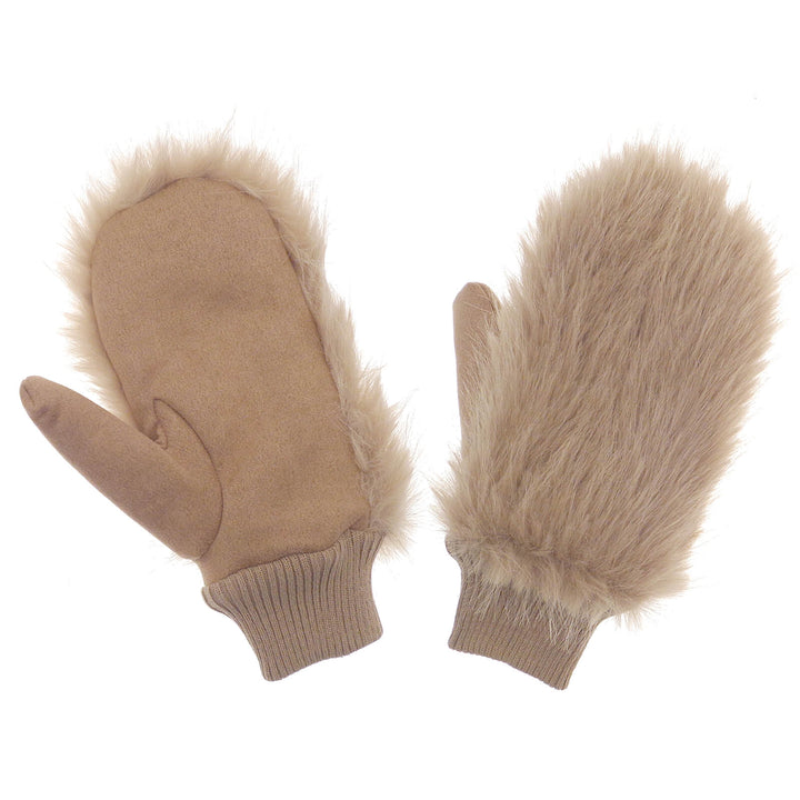 Beige faux fur mittens for adults