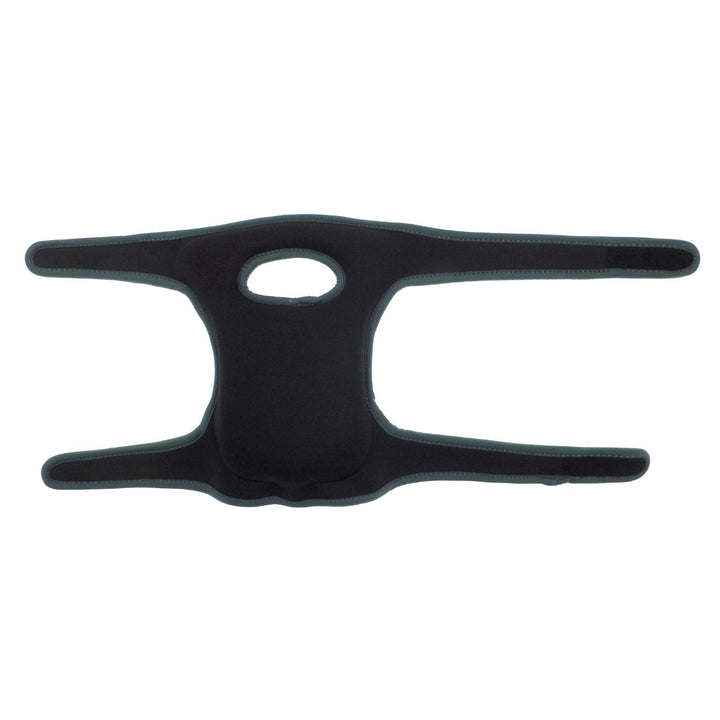 reverse view of knee pads with hook and loop fasteners and black solid colour reverse