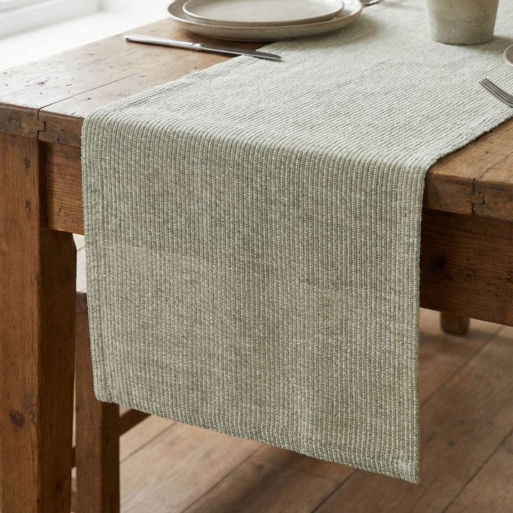 Woven Ribbed Table Runner Recycled Cotton Eco Friendly 180cm