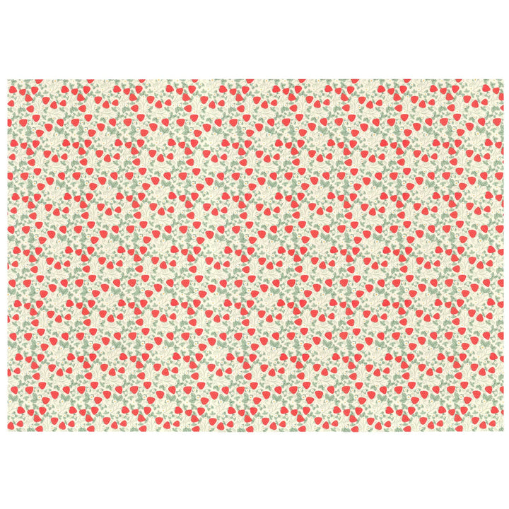 Patterned paper with red hearts on a light green background