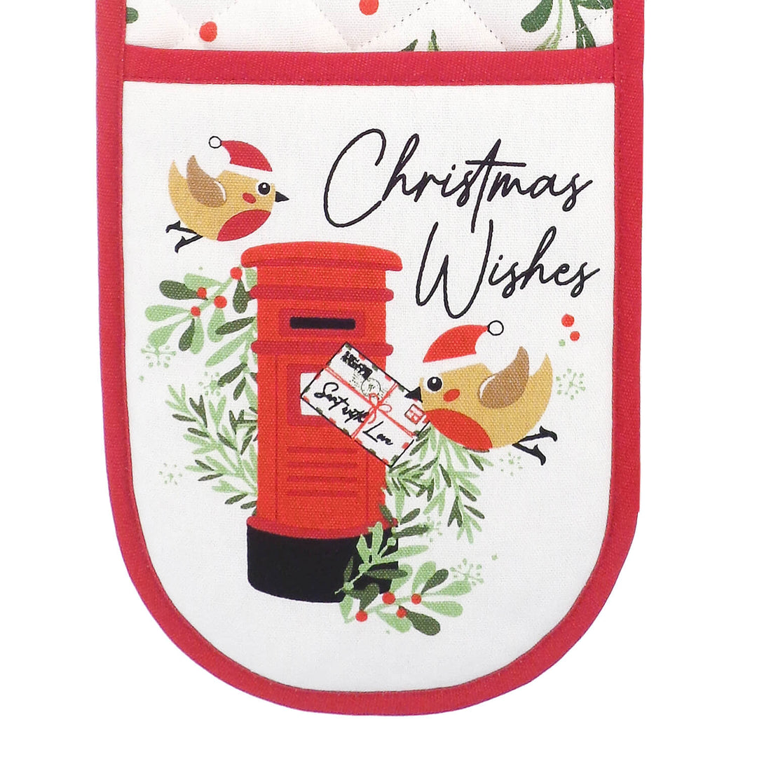 Christmas Double Oven Glove Traditional Quilted Two Handed 90cm