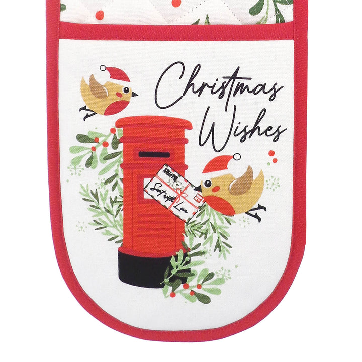 Christmas Double Oven Glove Traditional Quilted Two Handed 90cm