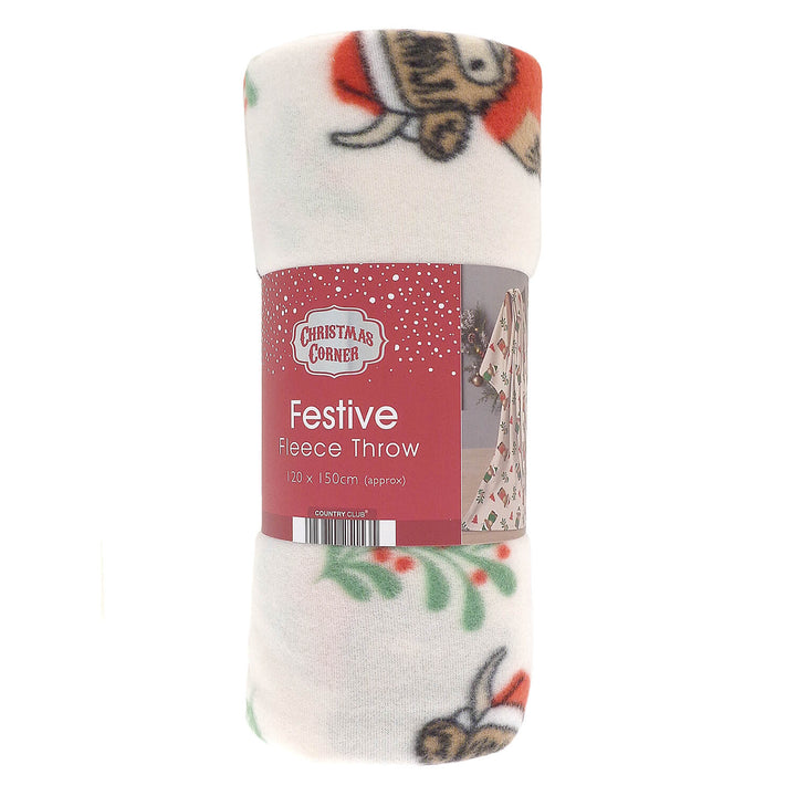 Rolled Highland Cow pattern festive fleece throw