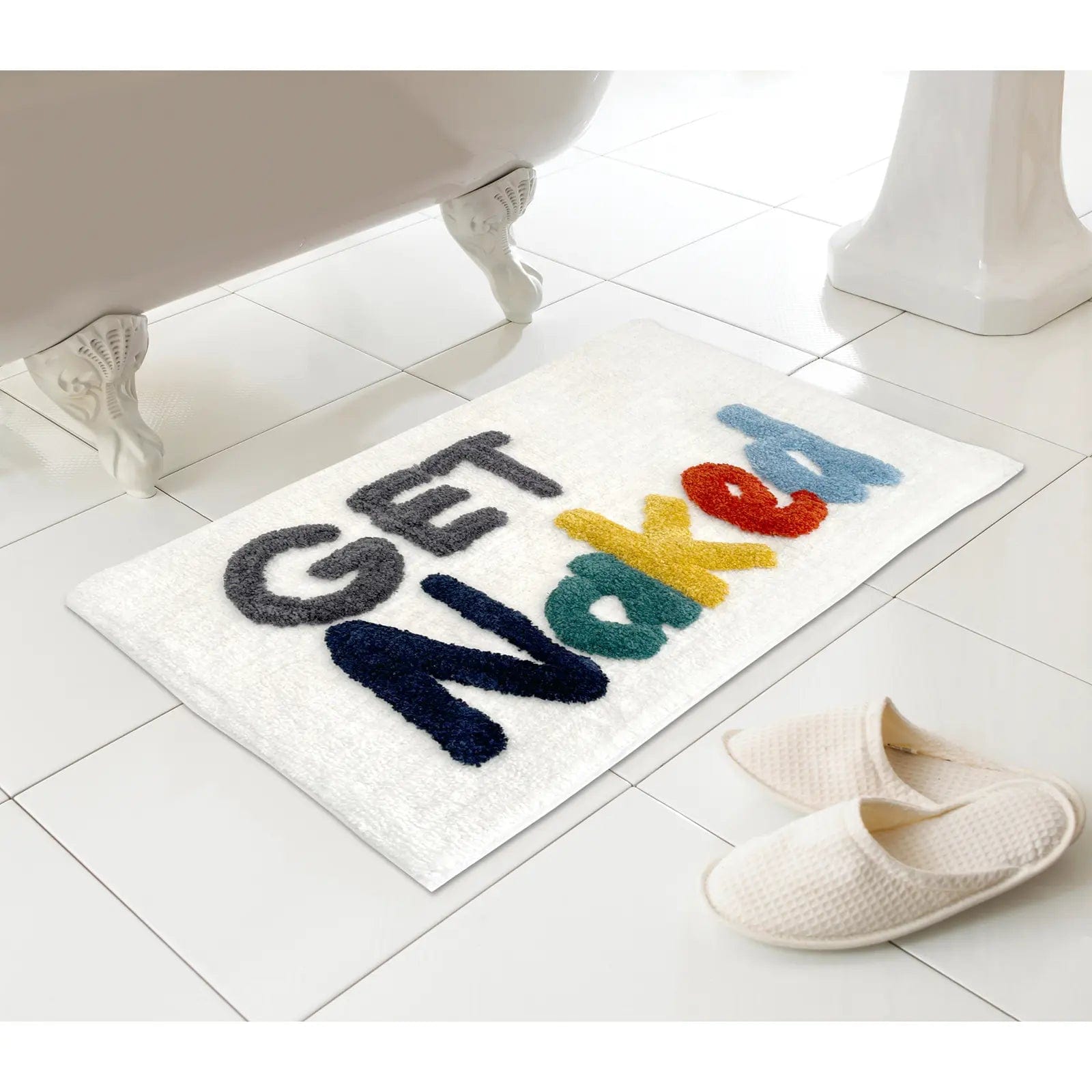 Buy Novelty Words Bath Mat Bathroom Rug Deep Pile White | XS Stock – XS ...