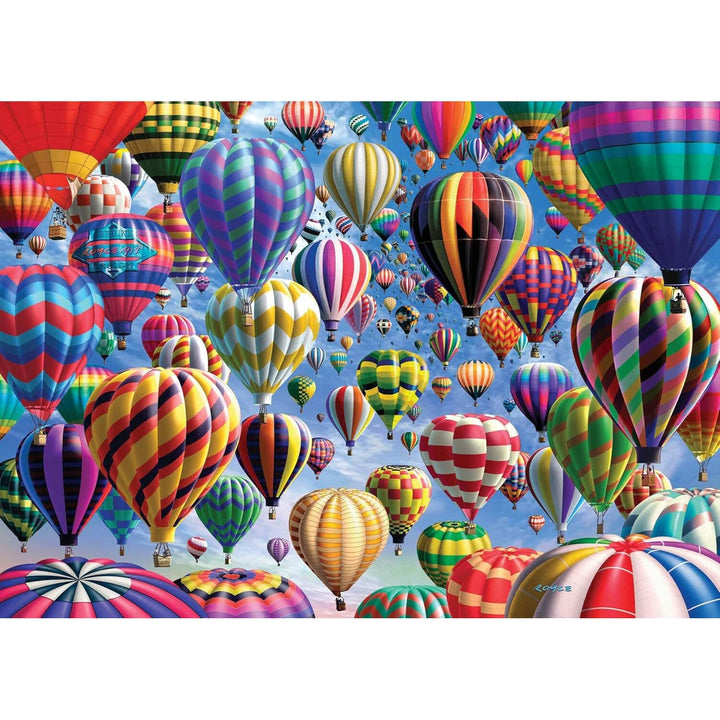 Colourful hot air balloons against a blue sky